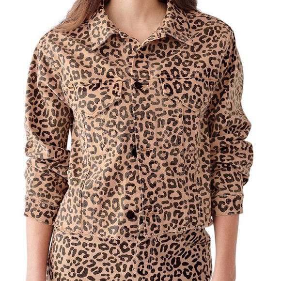 DL1961 Black and Tan Jean Jacket Leopard Print - Picture 1 of 6